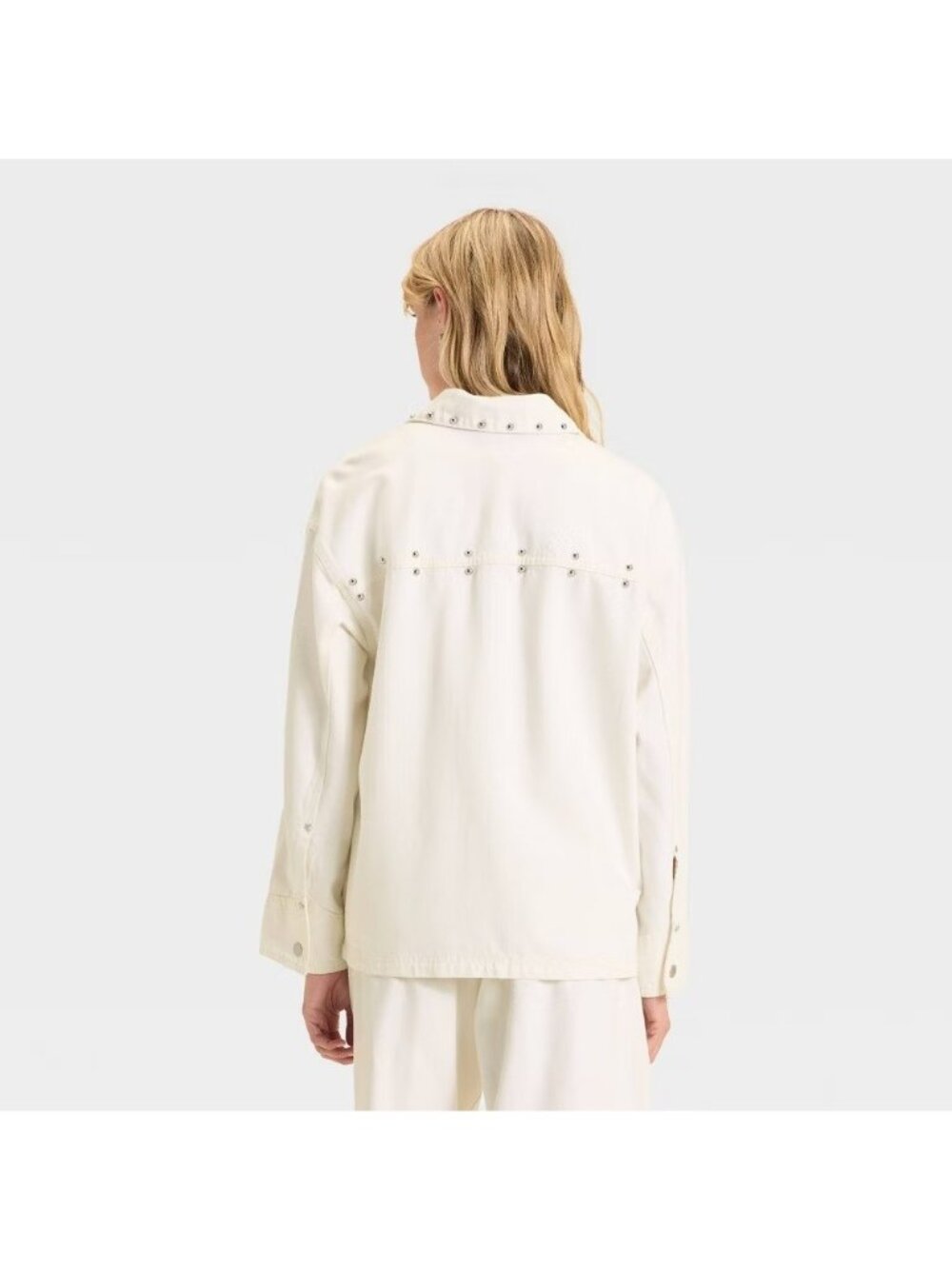 Universal Thread Studded Chore Full Snap White Denim Jacket -- Women's Large - Picture 2 of 6